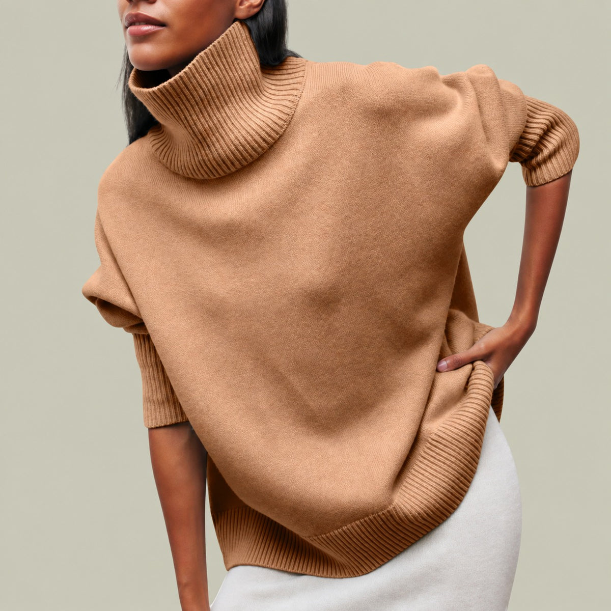 Pull pour femme - Col roulé, coupe décontractée, manches longues, style casual