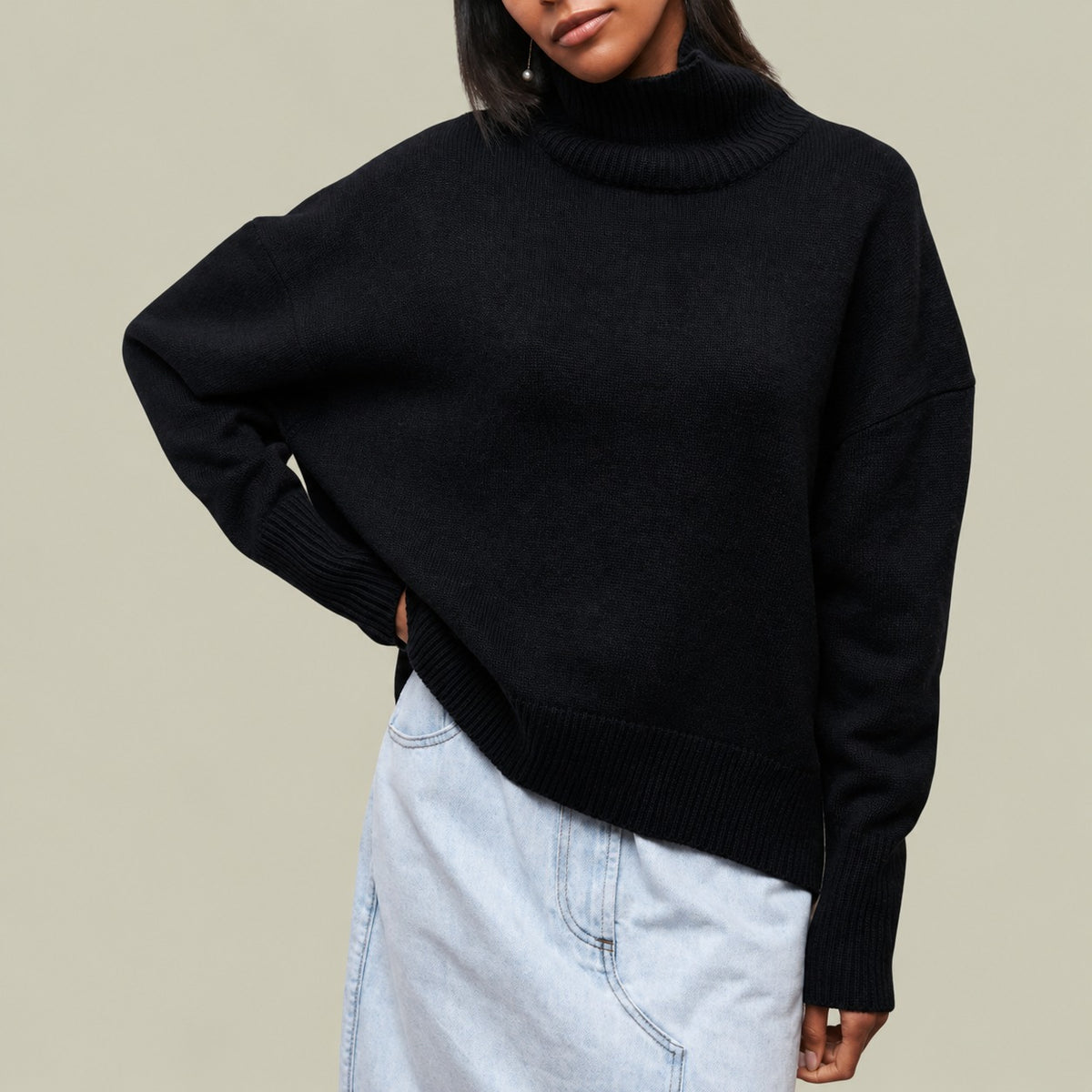 Pull pour femme - Col roulé, coupe décontractée, manches longues, style casual