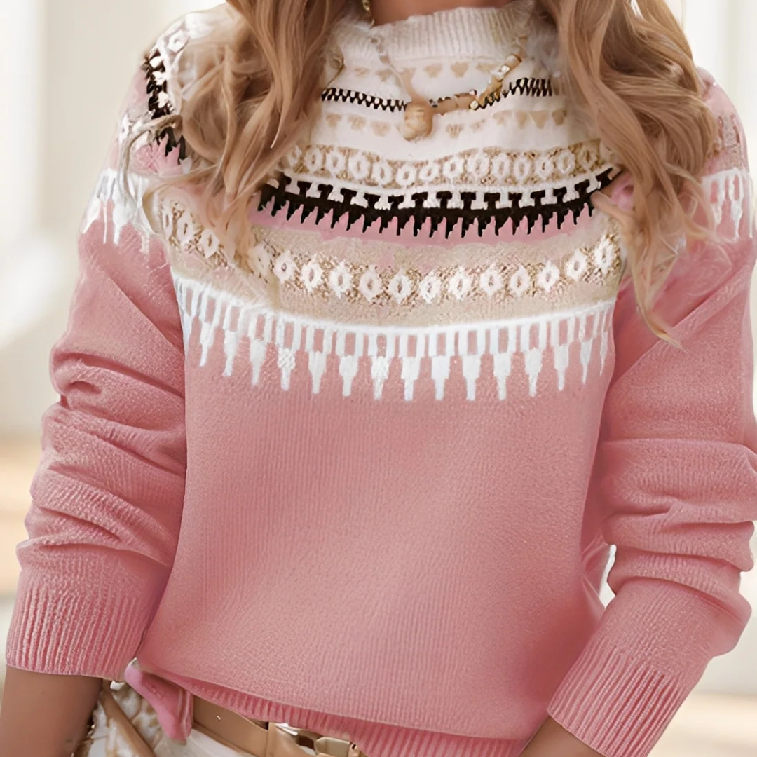 Pull pour femmes à col haut avec motif décoratif coupe décontractée
