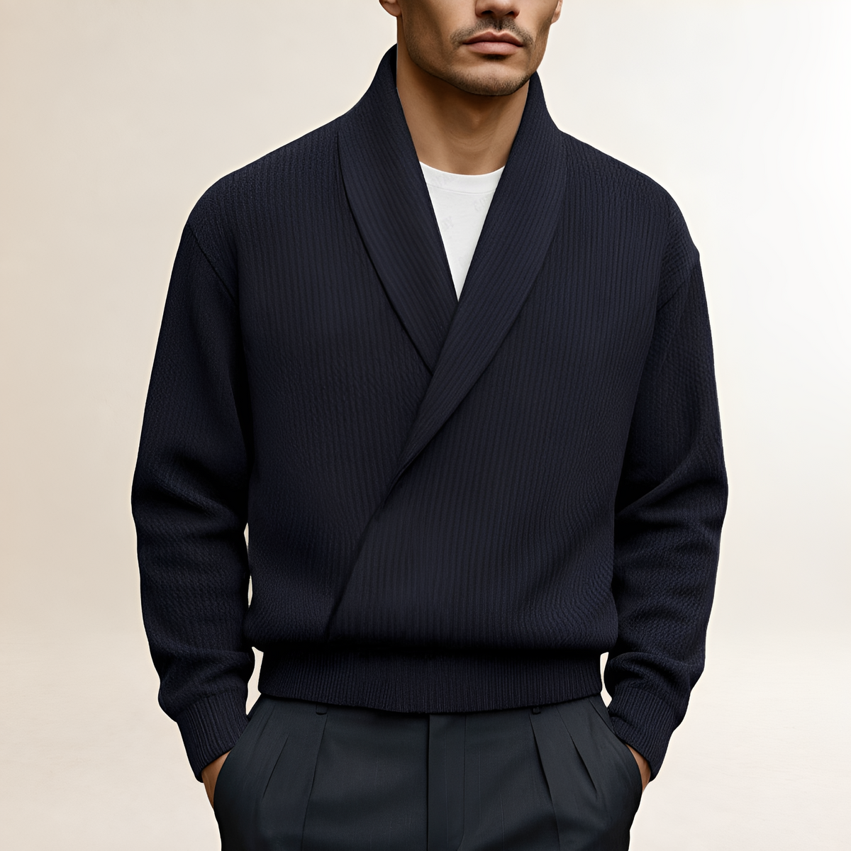 Pull pour homme - Col châle croisé avec manches longues et coupe asymétrique