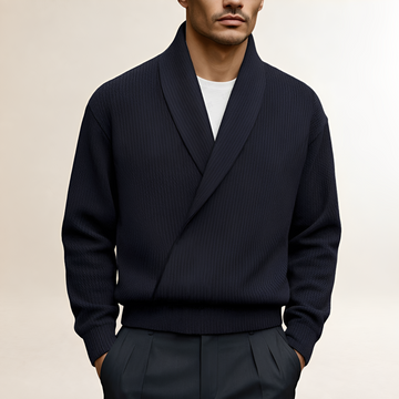 Pull pour homme - Col châle croisé avec manches longues et coupe asymétrique