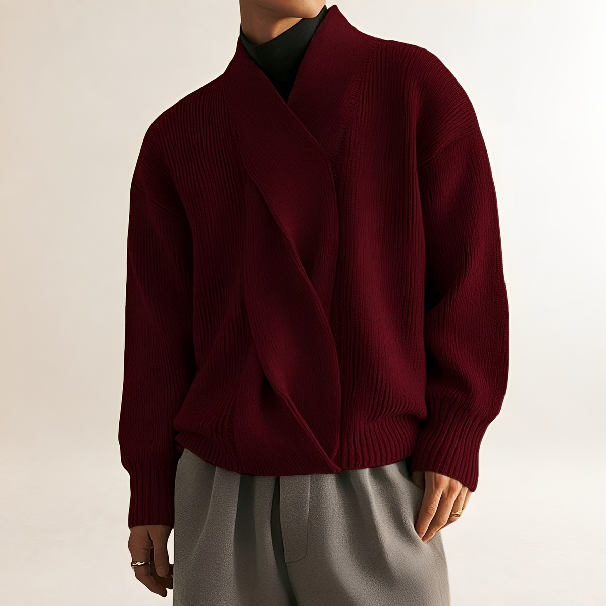 Pull pour homme - Design croisé avec texture côtelée et manches longues