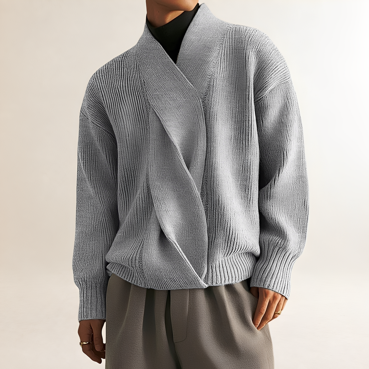 Pull pour homme - Design croisé avec texture côtelée et manches longues