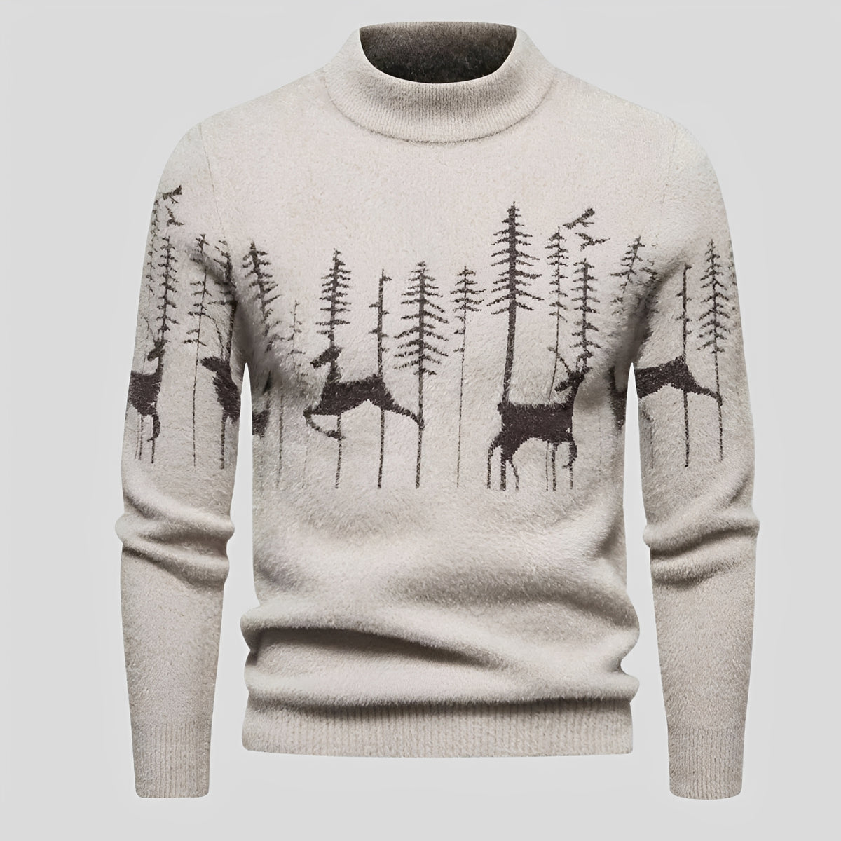 Pull pour homme - Design de Noël, motif cerf et forêt, coupe régulière