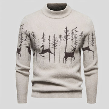 Pull pour homme - Design de Noël, motif cerf et forêt, coupe régulière