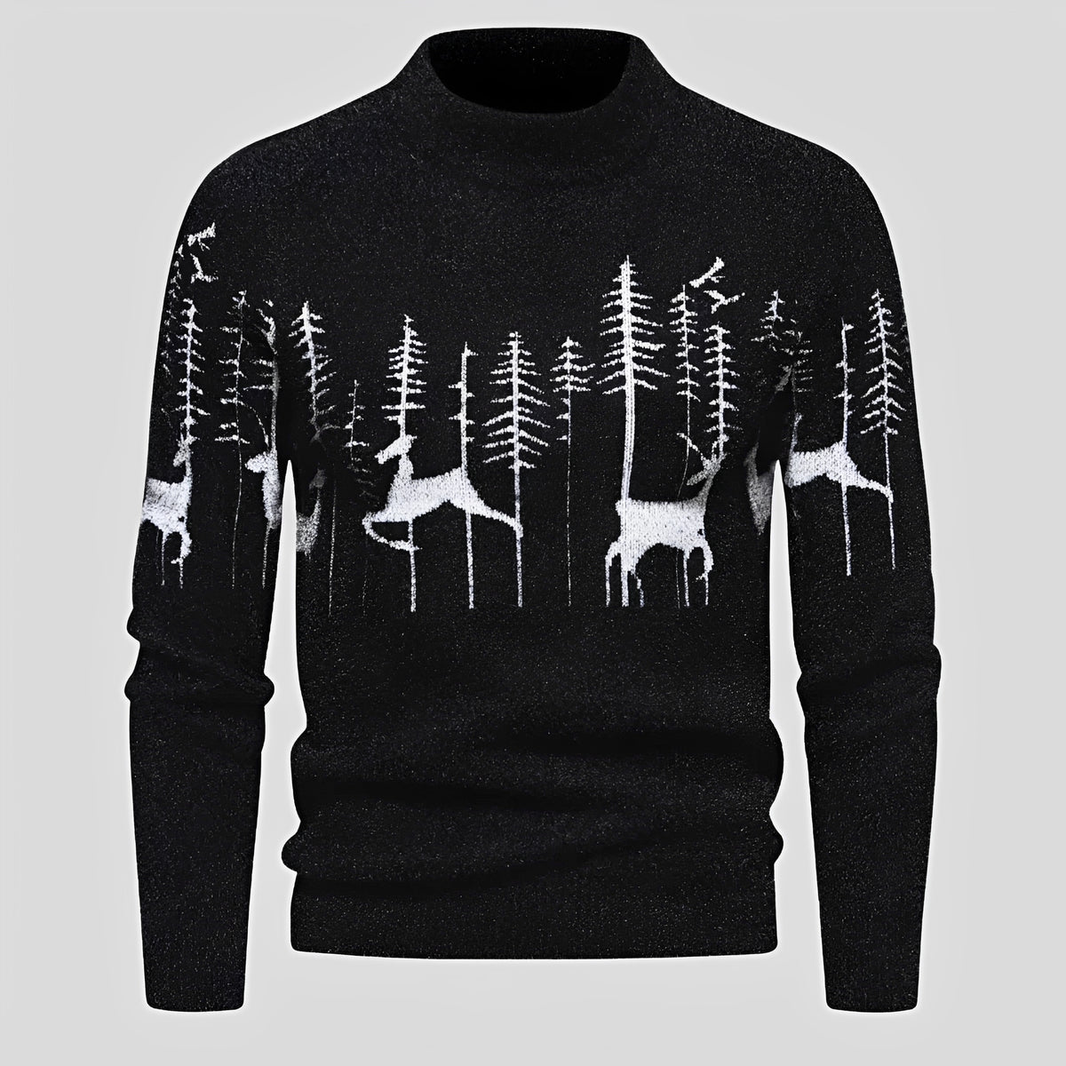 Pull pour homme - Design de Noël, motif cerf et forêt, coupe régulière