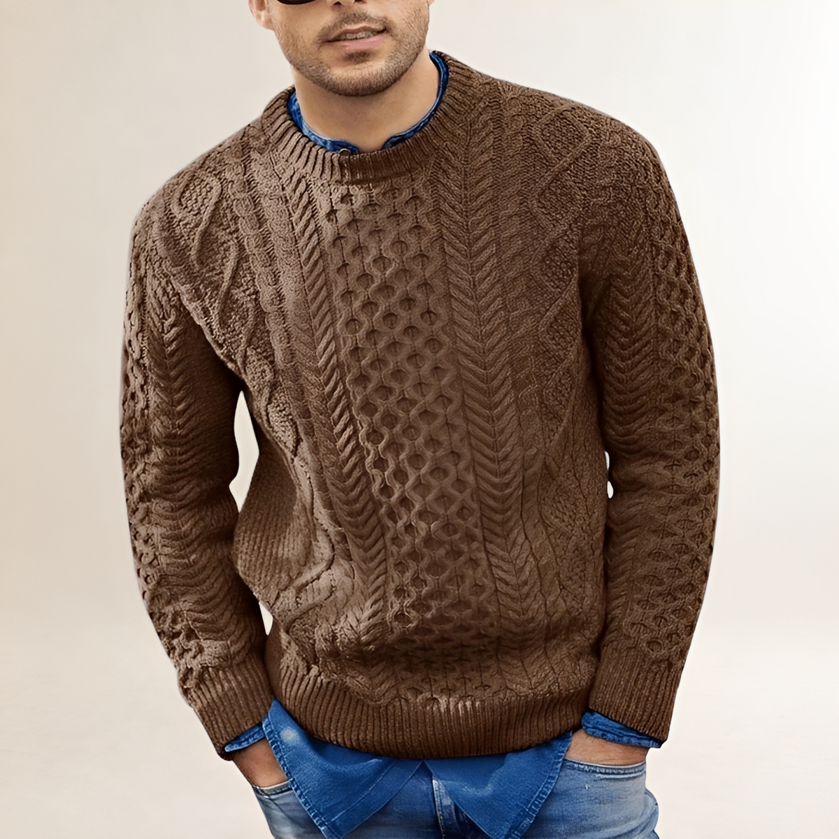 Pull pour hommes à motif texturé, col rond, coupe régulière