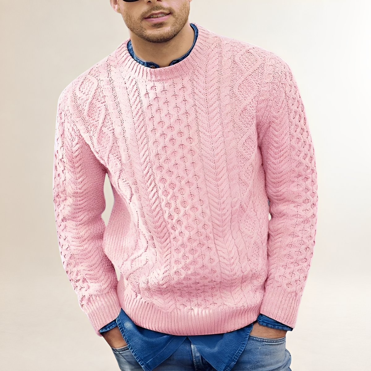 Pull pour hommes à motif texturé, col rond, coupe régulière