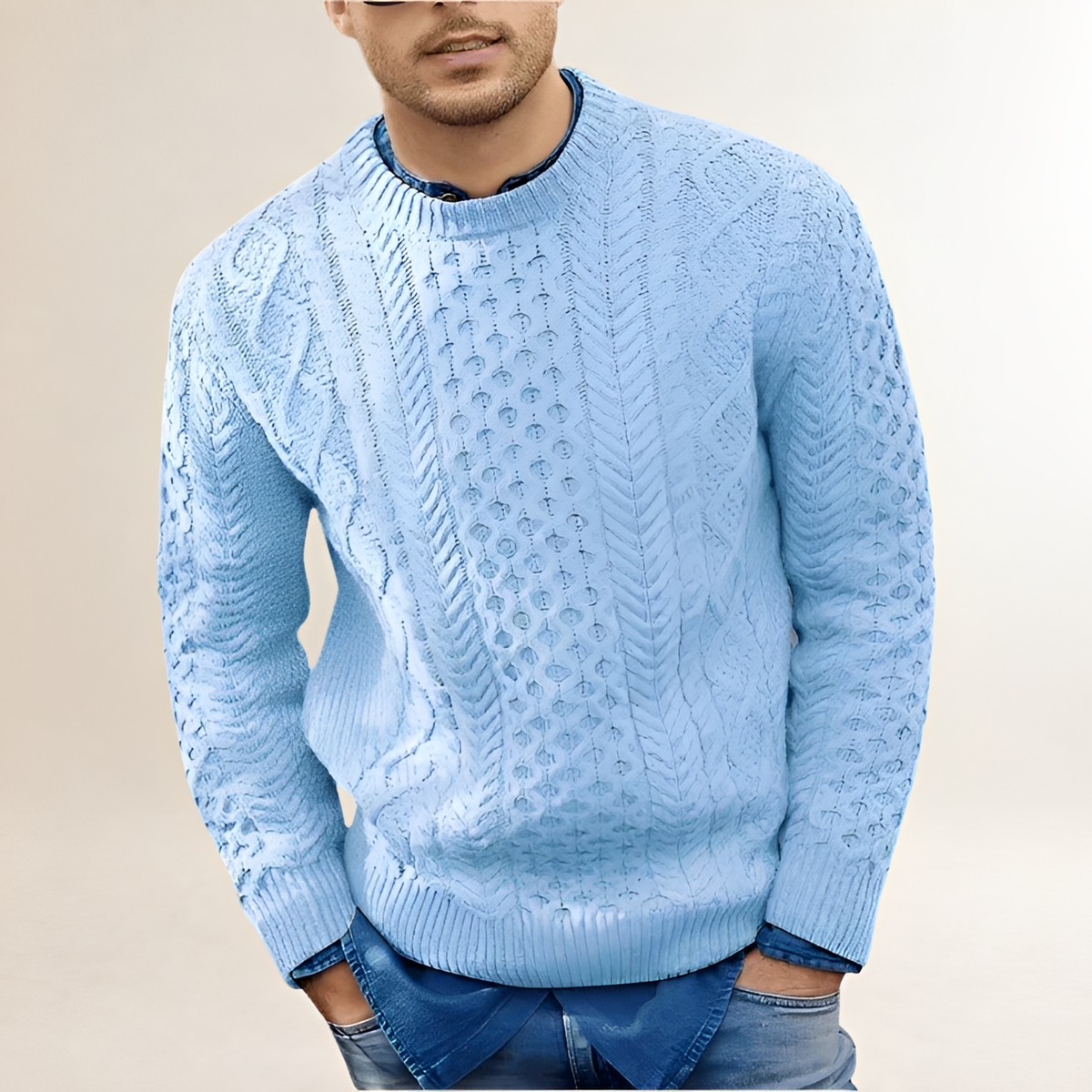 Pull pour hommes à motif texturé, col rond, coupe régulière