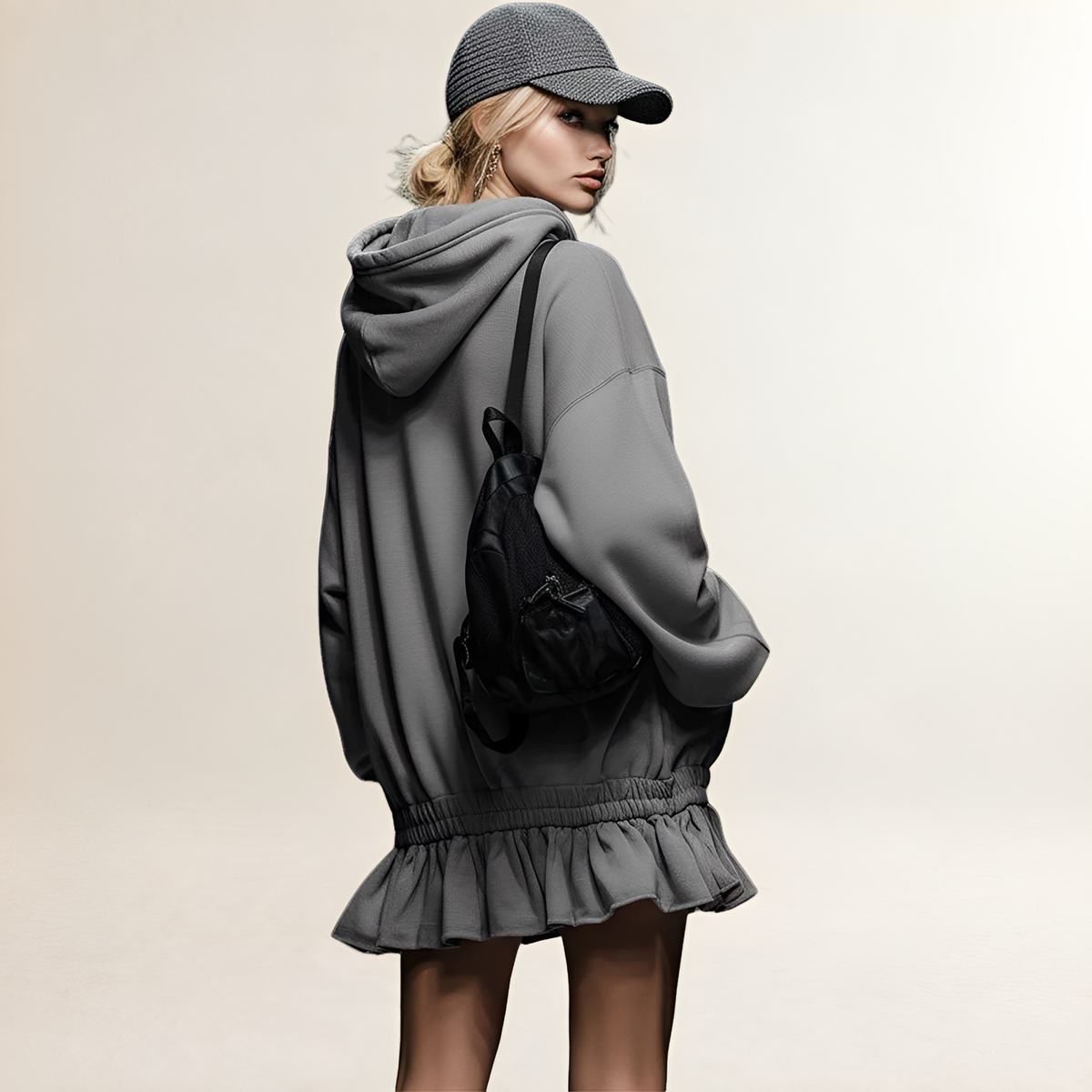 Robe courte à capuche pour femmes à ourlet froncé coupe oversize