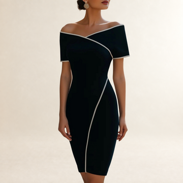 Robe courte femme à manches courtes, épaules dénudées, coupe ajustée, contraste
