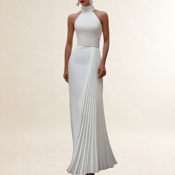 Robe de soirée femme robe longue plissée col halter silhouette ajustée