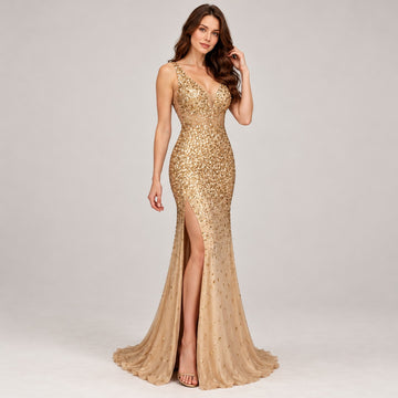 Robe de soirée femme sans manches encolure V profonde corset/jupes sirène longueur au sol