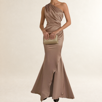Robe de soirée femme à une épaule drapée coupe sirène longueur au sol