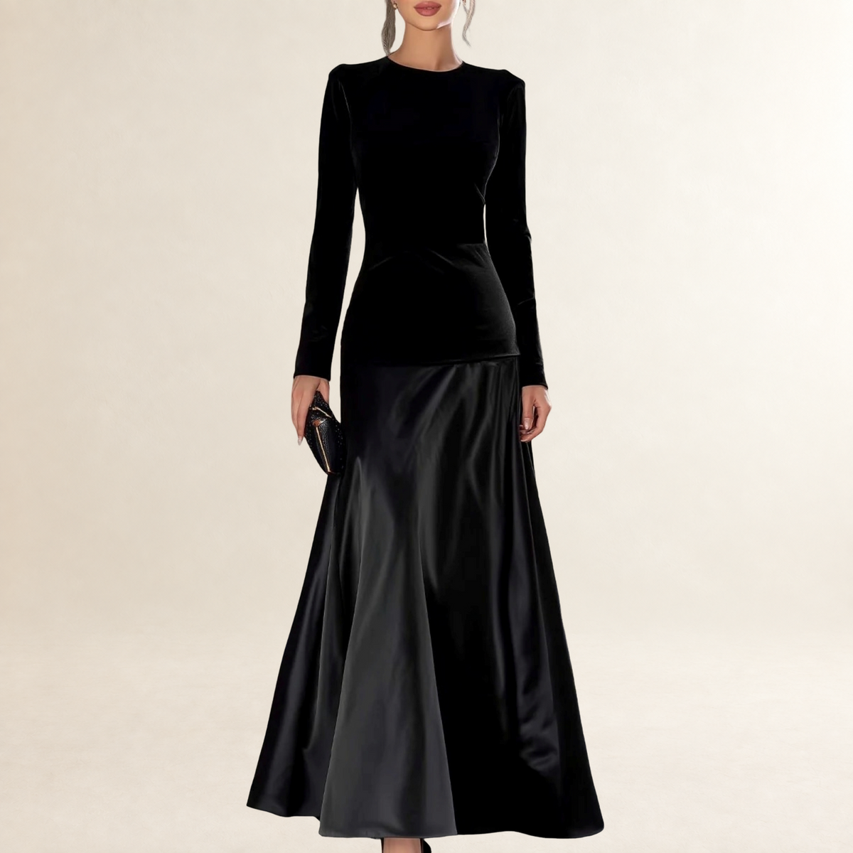 Robe de soirée longue pour femmes avec manches longues et coupe évasée