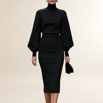 Robe longue femme à manches longues col montant coupe ajustée jupe crayon