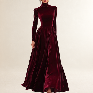 Robe longue femme à manches longues et col haut silhouette ajustée
