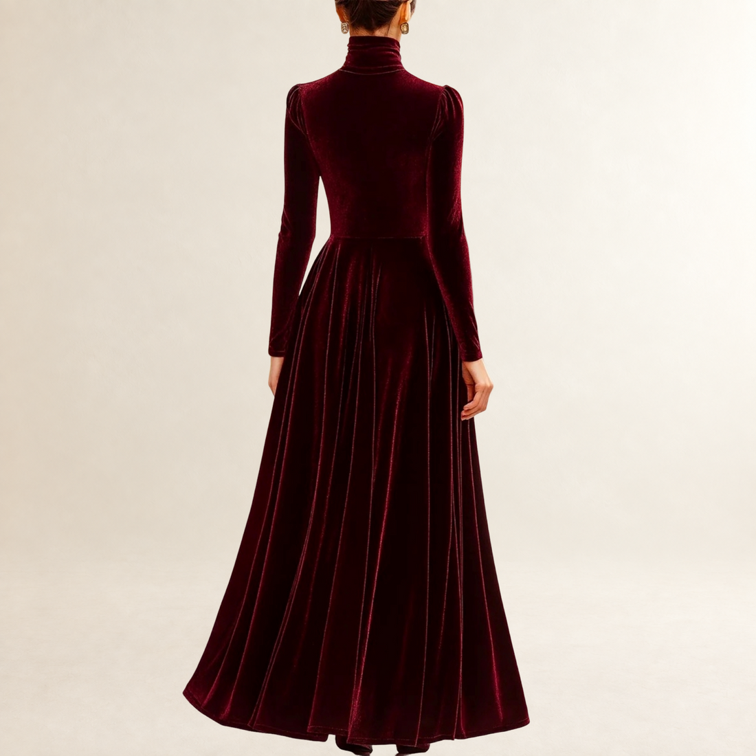 Robe longue femme à manches longues et col haut silhouette ajustée