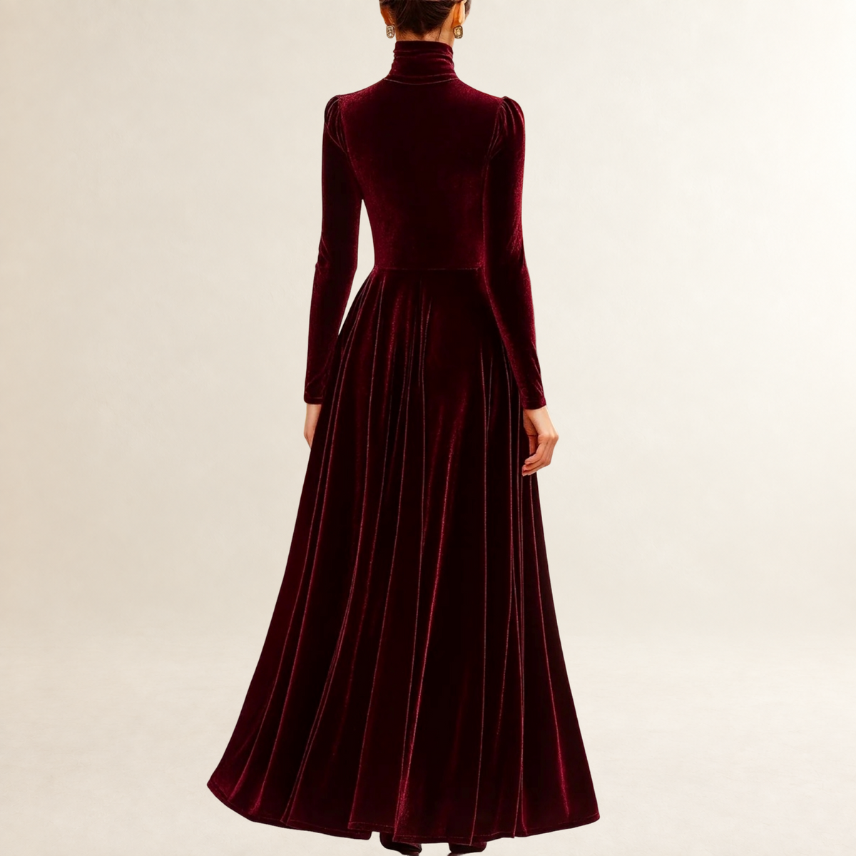 Robe longue femme à manches longues et col haut silhouette ajustée