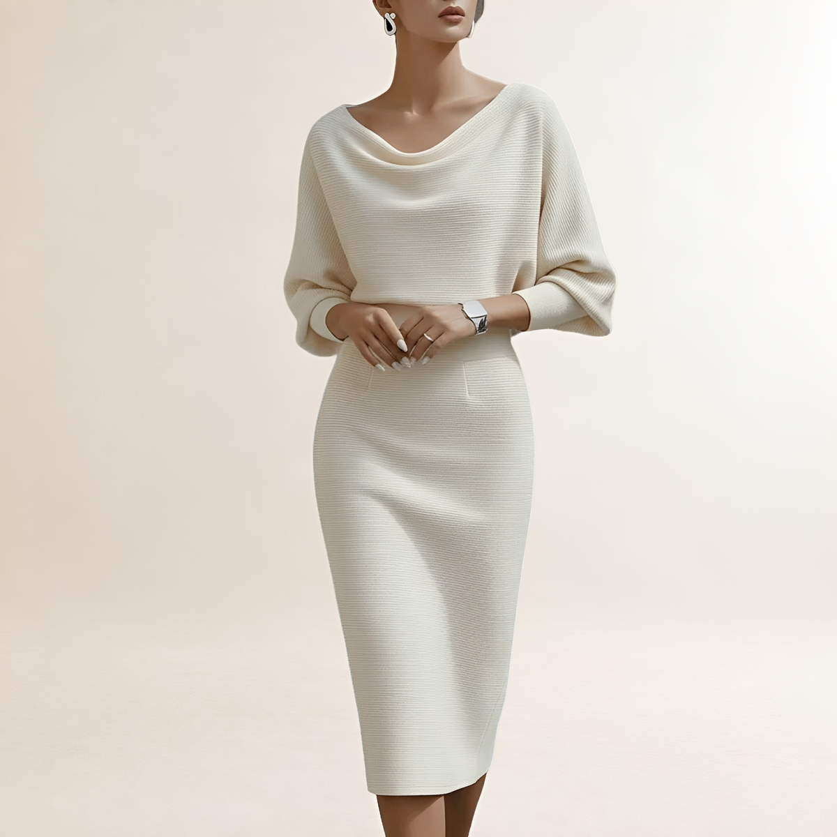 Robe longue femme à manches longues et col drapé