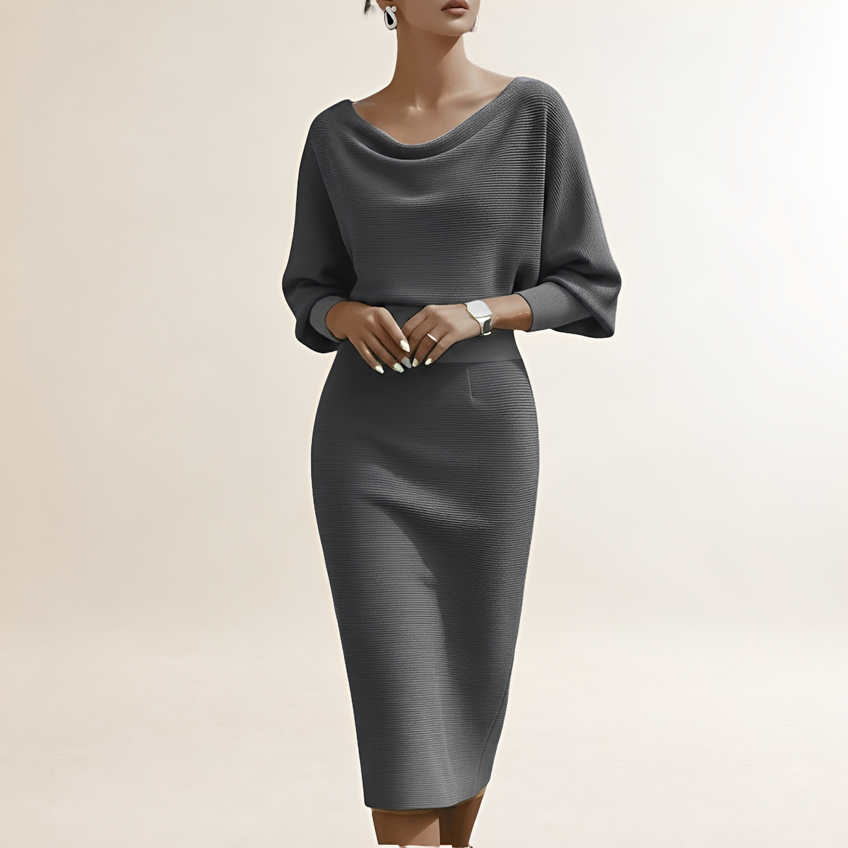 Robe longue femme à manches longues et col drapé
