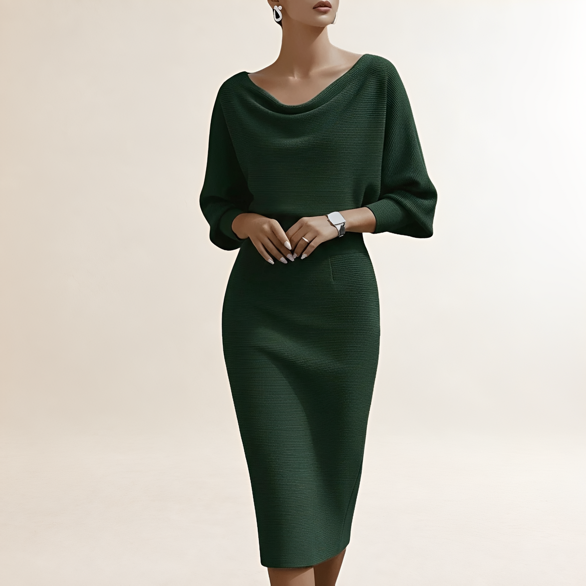 Robe longue femme à manches longues et col drapé
