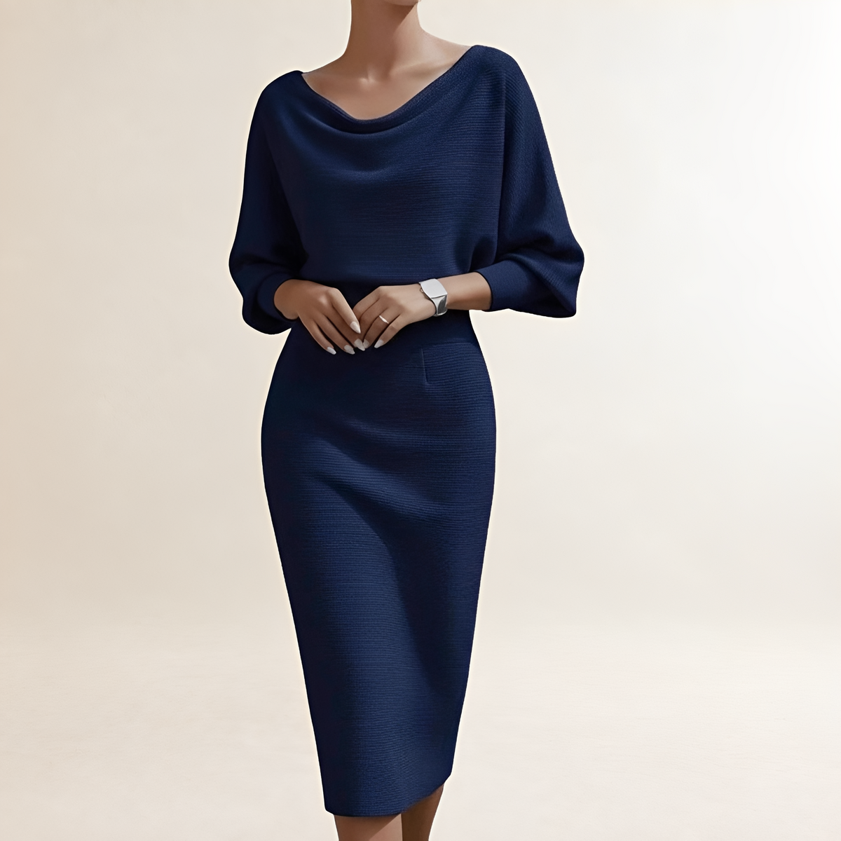 Robe longue femme à manches longues et col drapé
