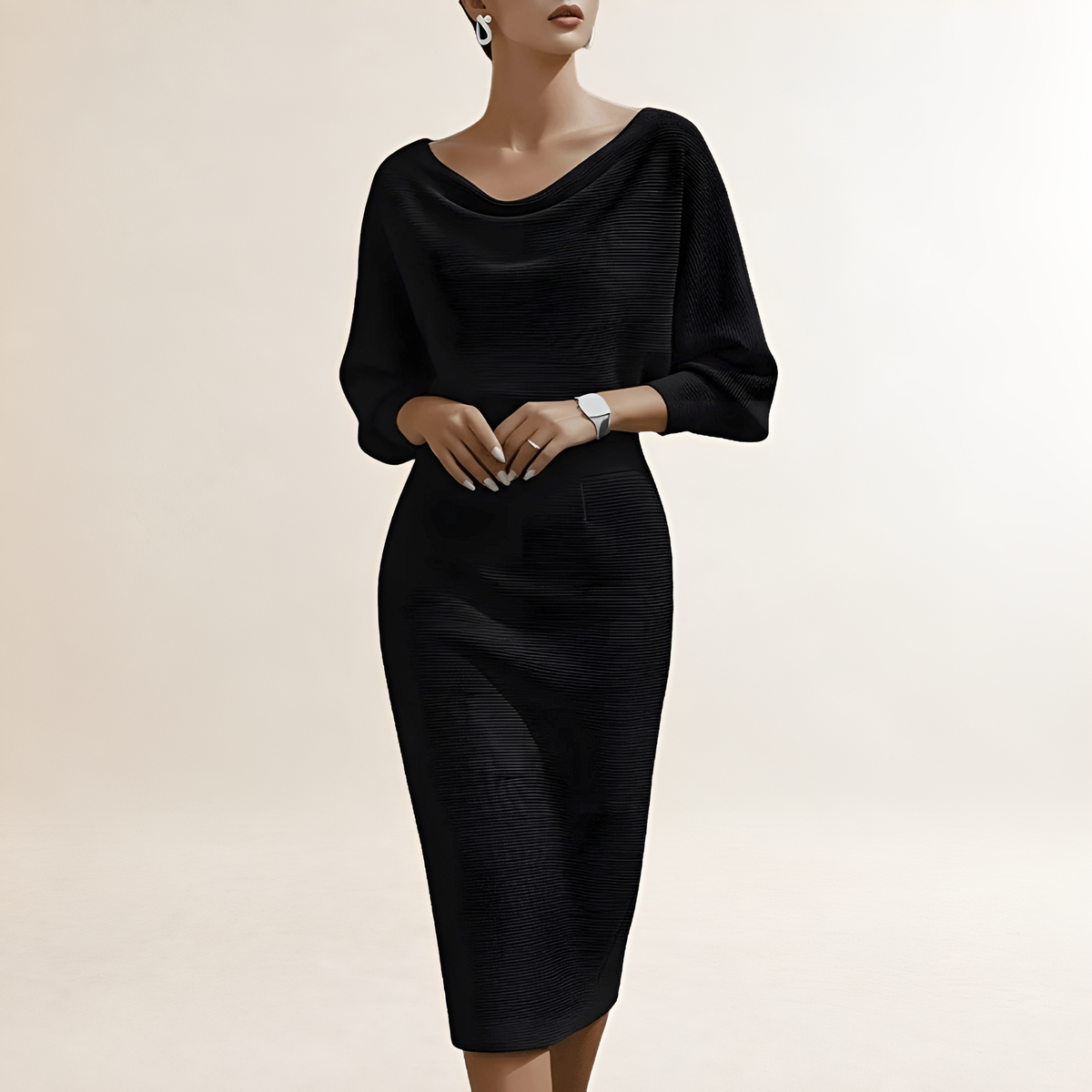 Robe longue femme à manches longues et col drapé