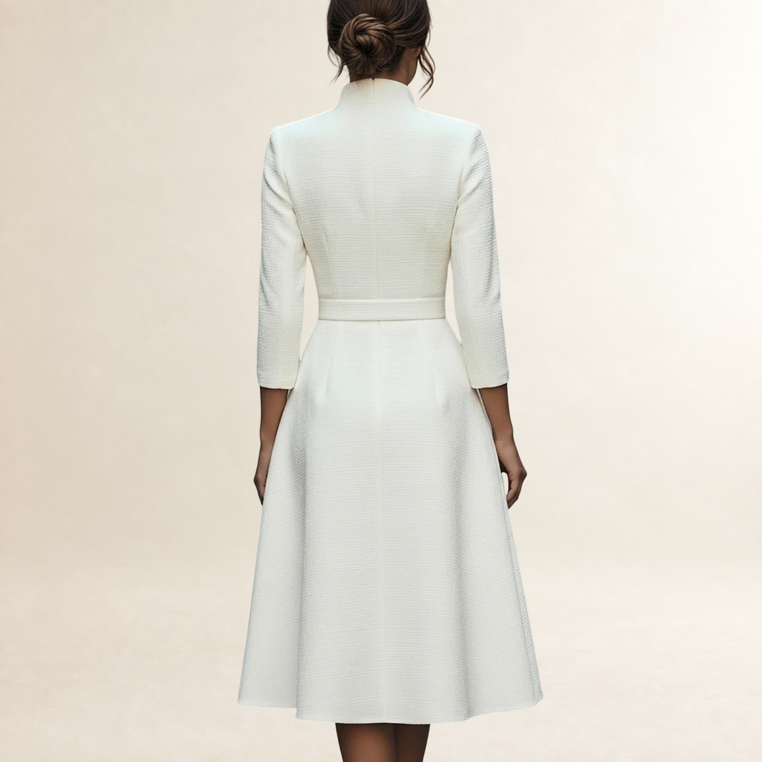Robe longue femme à manches longues et décolleté en V taille ceinturée coupe évasée