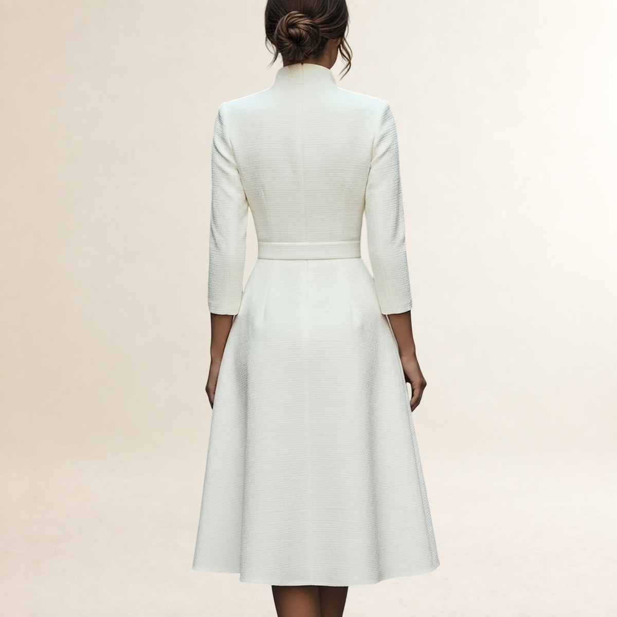 Robe longue femme à manches longues et décolleté en V taille ceinturée coupe évasée