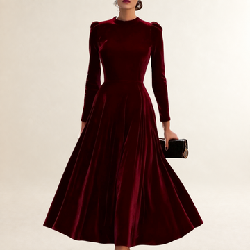 Robe longue femme à manches longues et jupe évasée coupe classique