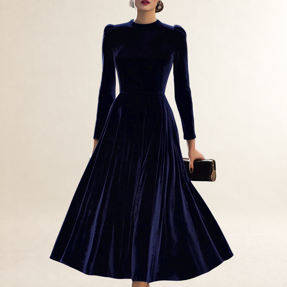 Robe longue femme à manches longues et jupe évasée coupe classique