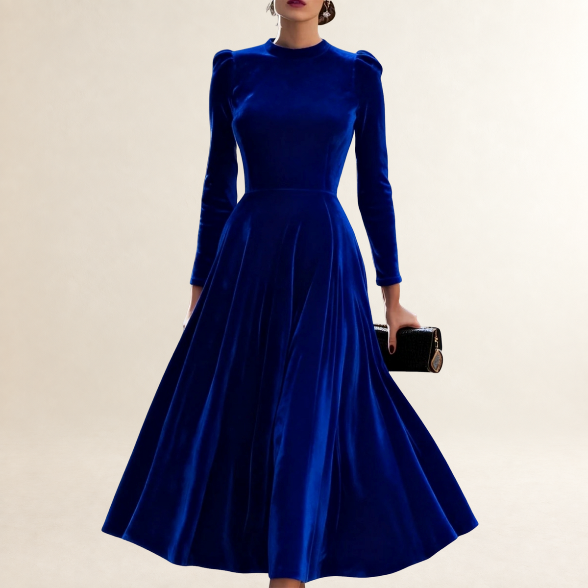 Robe longue femme à manches longues et jupe évasée coupe classique