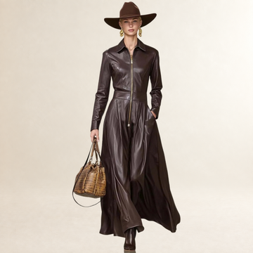 Robe longue femme à manches longues, fermeture frontale et coupe en A