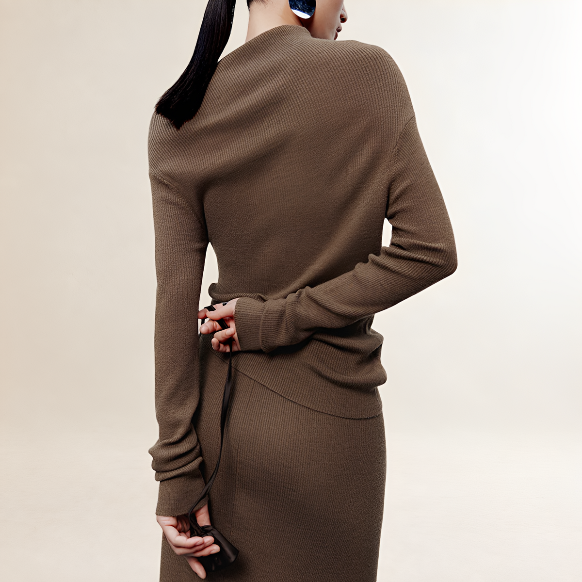 Robe longue femme à épaules dénudées, manches longues, style portefeuille avec fente