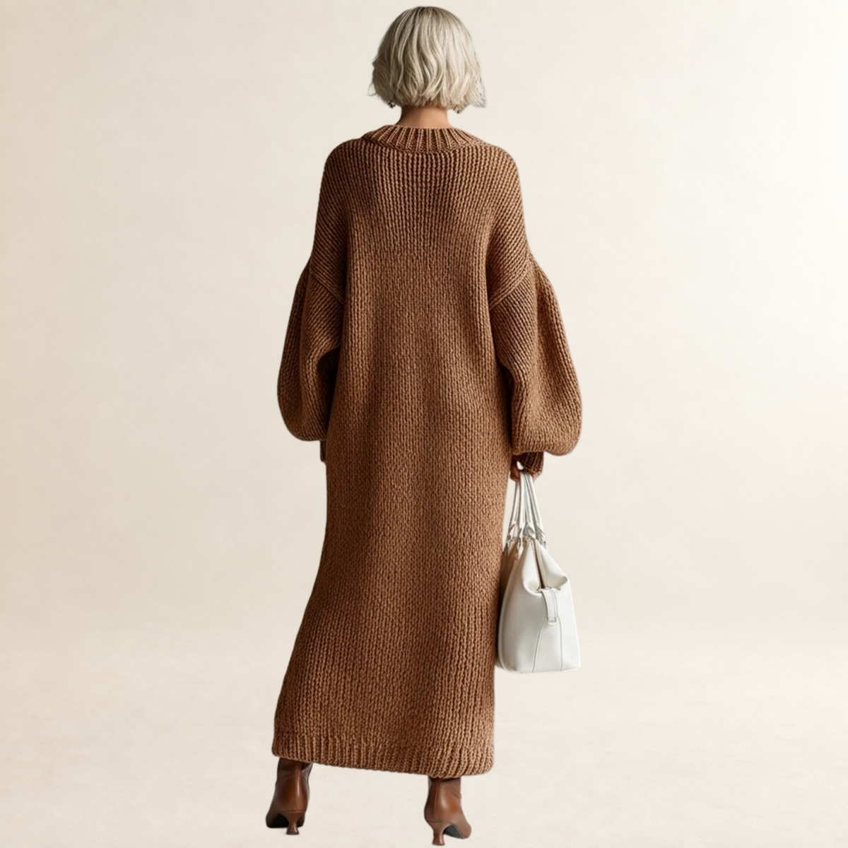 Robe longue pour femmes coupe oversize col rond manches longues texture