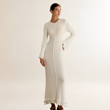 Robe longue pour femmes à manches longues et ourlet à volants style maxi