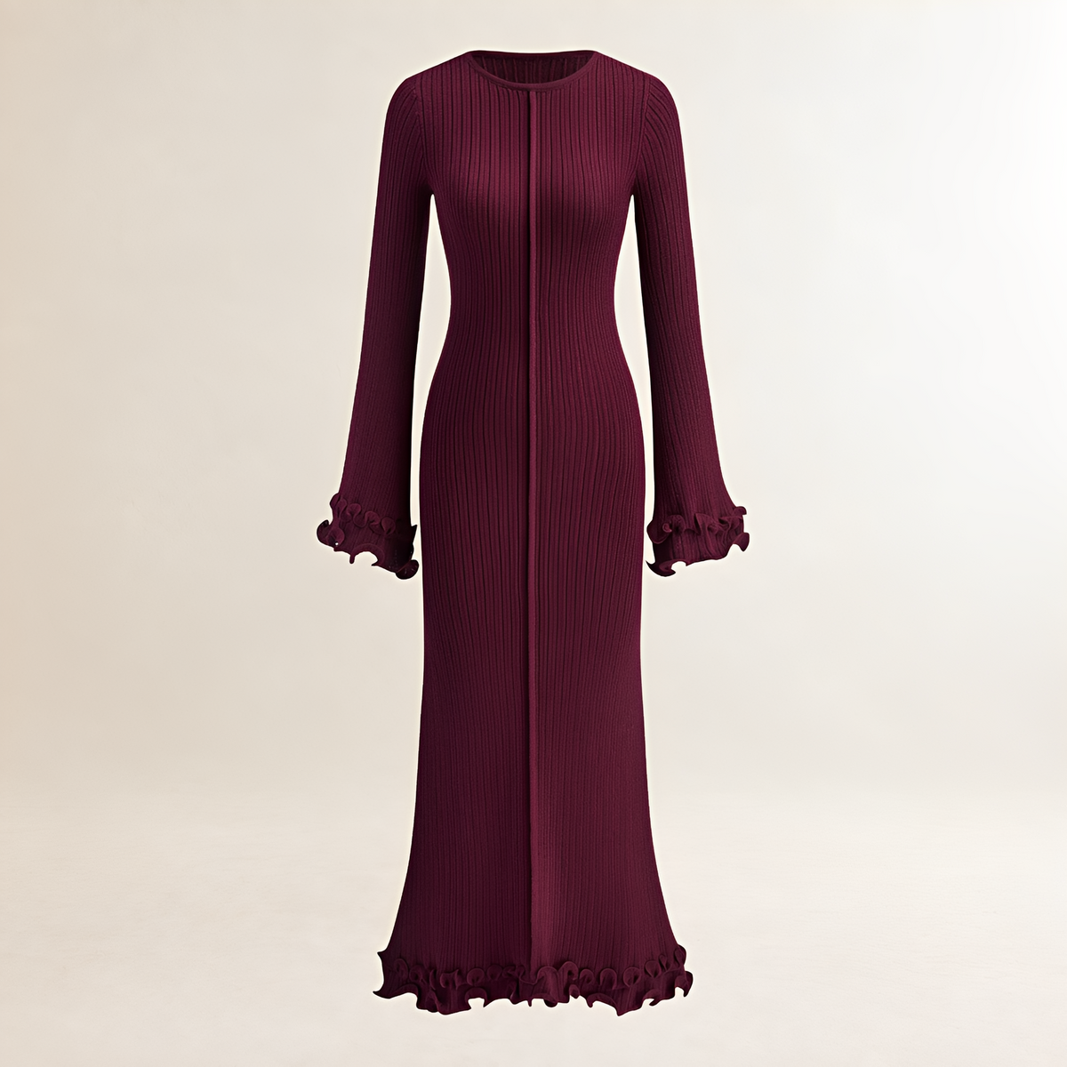 Robe longue pour femmes à manches longues et ourlet à volants style maxi