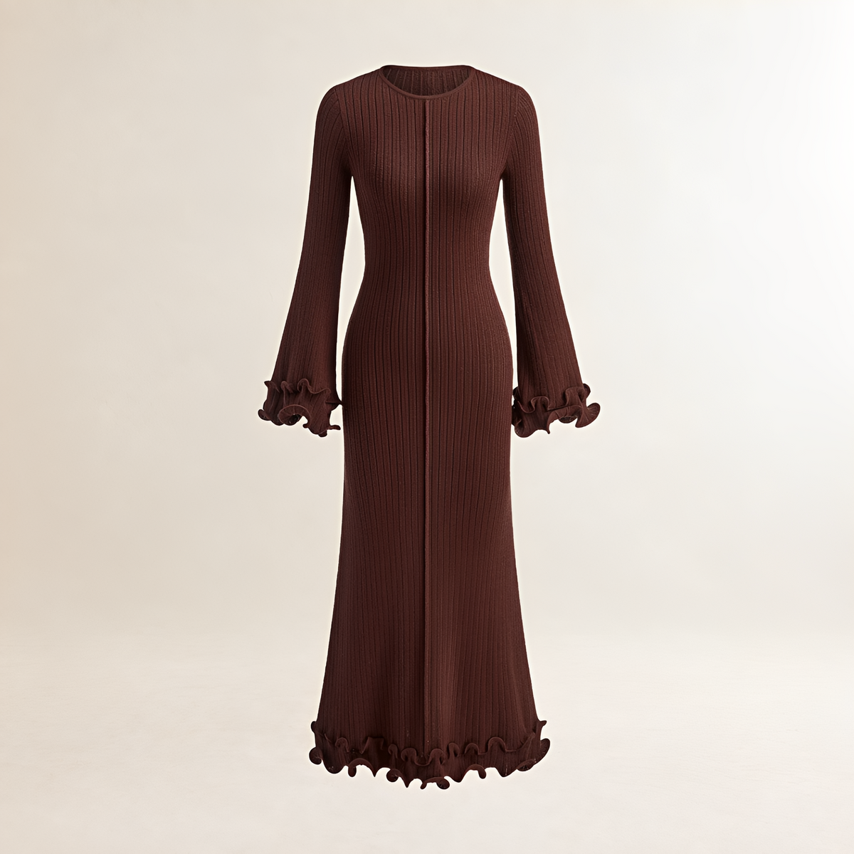 Robe longue pour femmes à manches longues et ourlet à volants style maxi