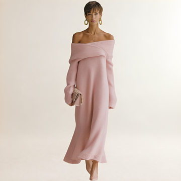 Robe longue pour femmes à épaules dénudées, manches longues et coupe ample