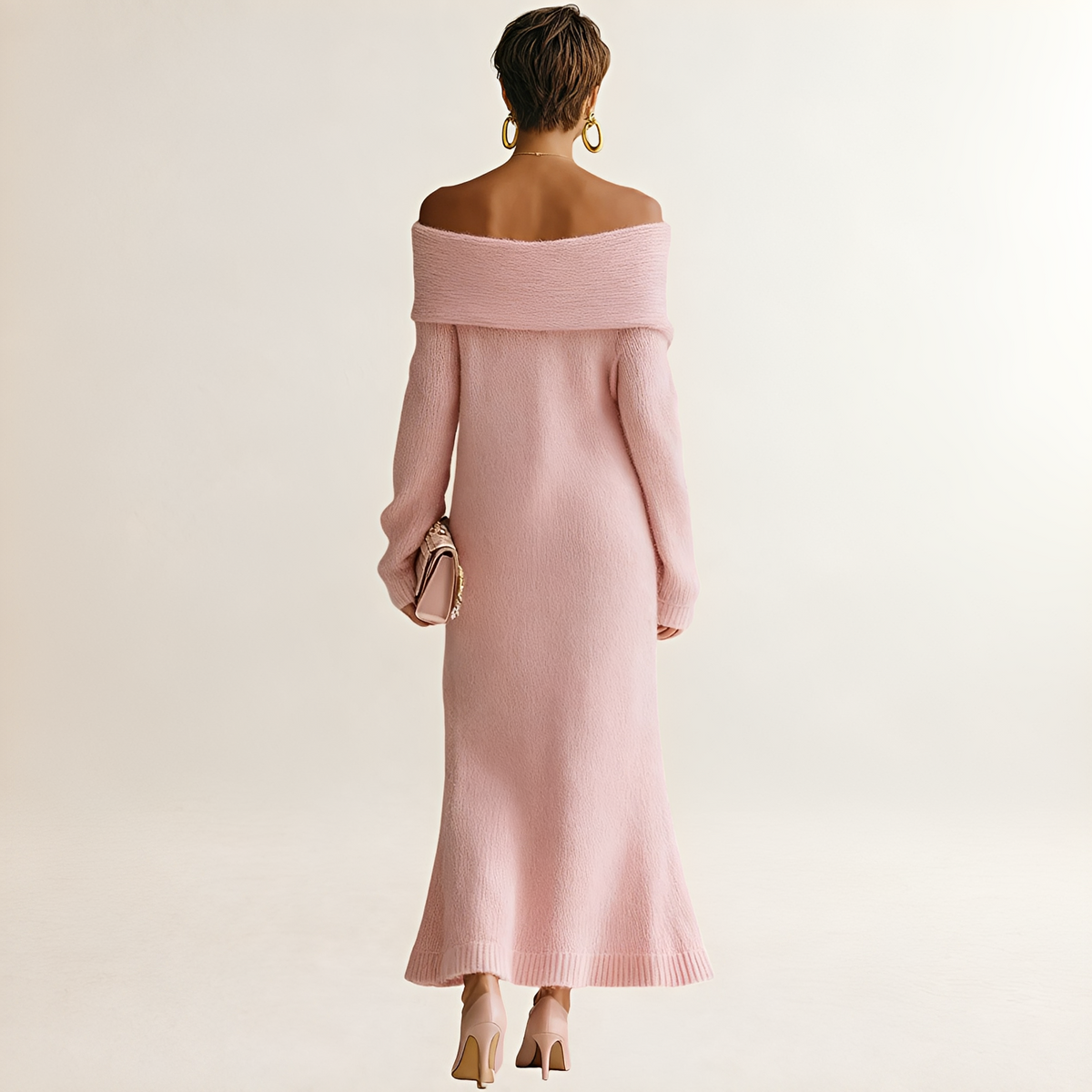 Robe longue pour femmes à épaules dénudées, manches longues et coupe ample
