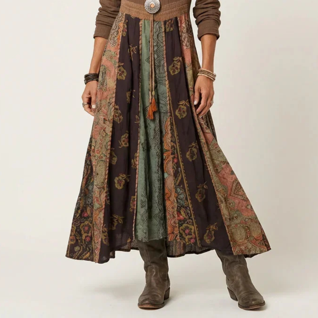 Robe midi femme à col en V, manches longues, taille empire, jupe à panneaux patchwork, coupe décontractée