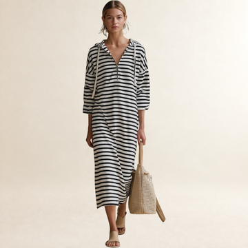 Robe midi pour femmes à capuche, rayée, demi-zip, coupe régulière