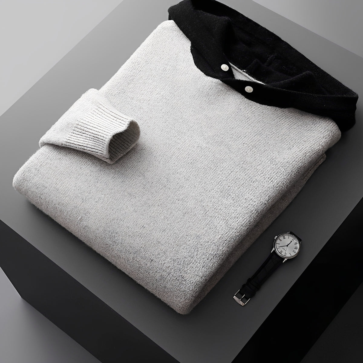 Sweat à capuche homme à bouton et col contrasté - coupe régulière