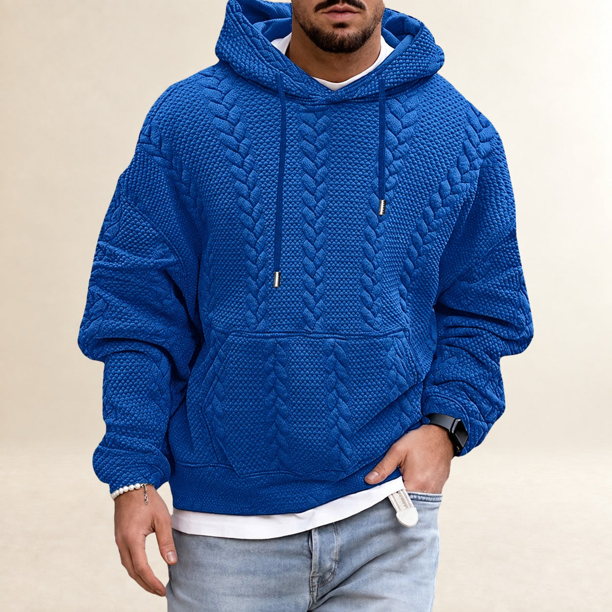 Sweat à capuche homme à texture avec poche kangourou coupe décontractée