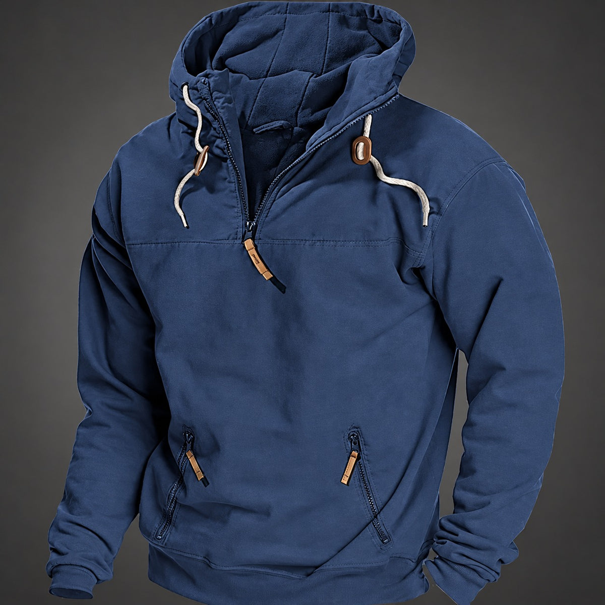Sweat à capuche homme à zip quart avec poche kangourou capuche à cordon