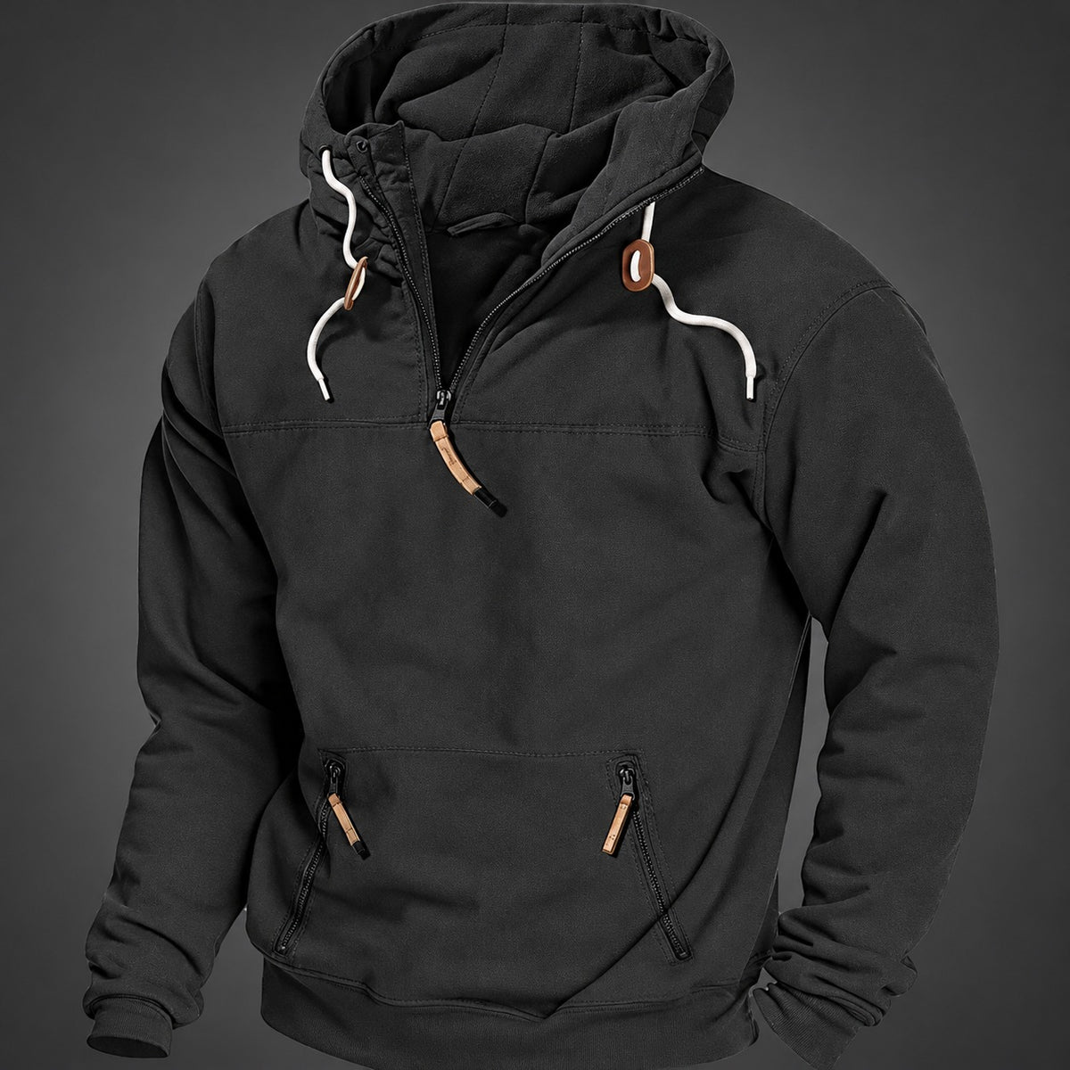 Sweat à capuche homme à zip quart avec poche kangourou capuche à cordon