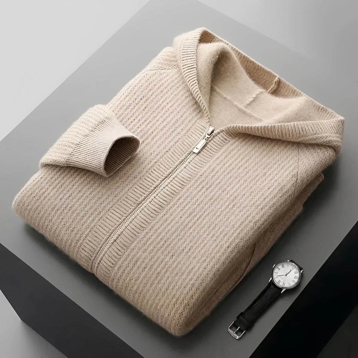 Sweat à capuche homme zippé à motif texturé et poches