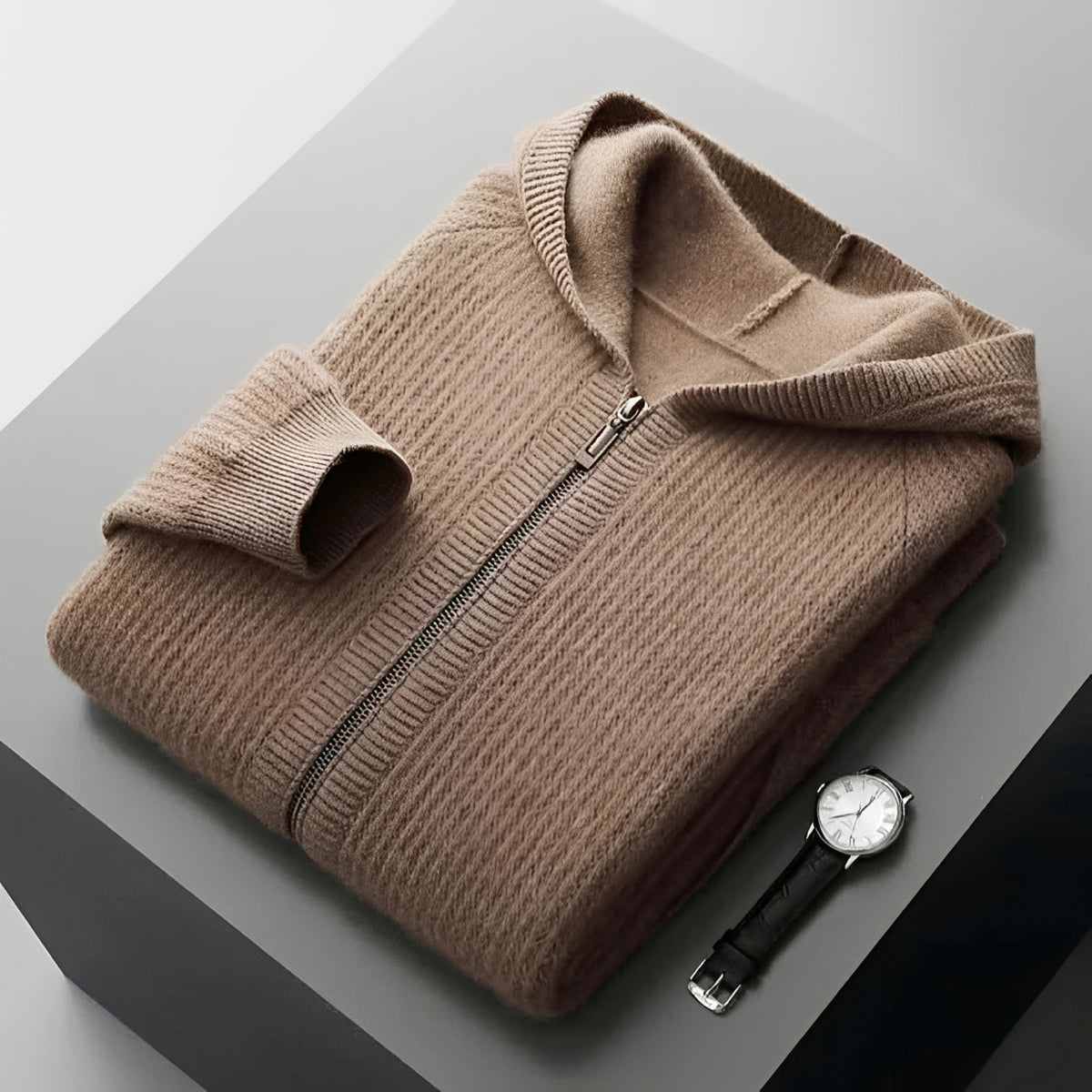 Sweat à capuche homme zippé à motif texturé et poches