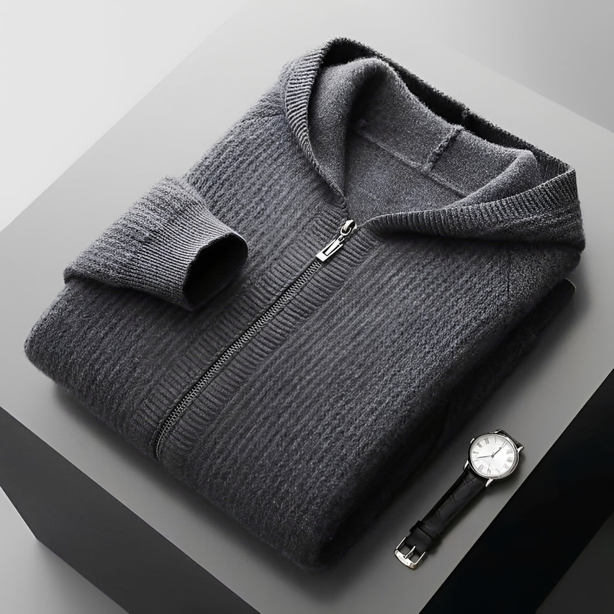 Sweat à capuche homme zippé à motif texturé et poches